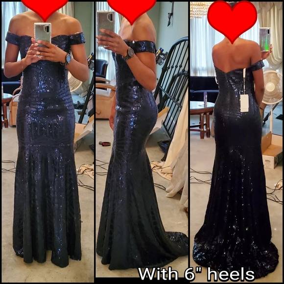 JJ's House navy sequin mermaid gown - Picture 2 of 8